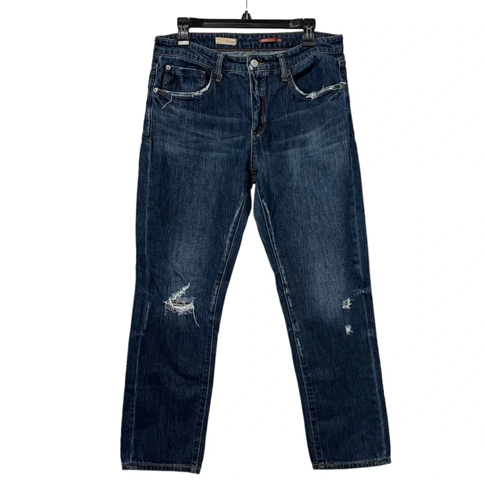 Anthropologie Slim Boyfriend Crop Distressed Dark Wash Jeans Size 30